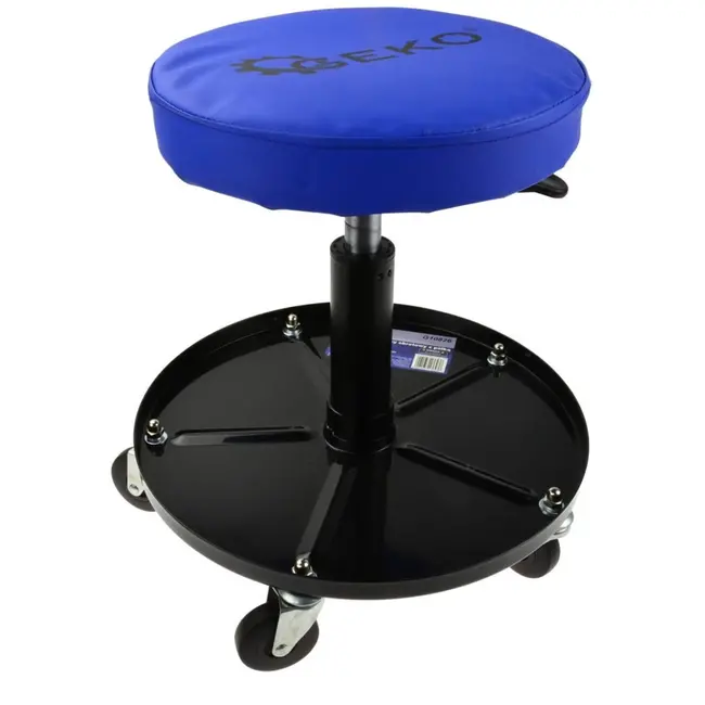 GEKO Verstelbare werkplaatskruk - Stalen constructie - Draaibare wielen - Max. 136 kg - Zwart