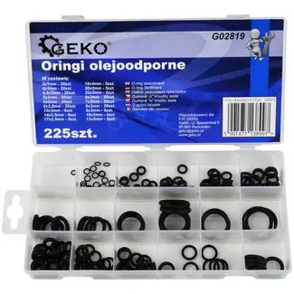 GEKO O-ring assortiment - olie- en zuurresistent - 225 stuks - diverse maten