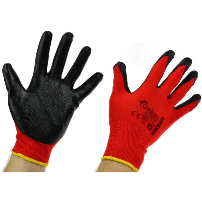 GEKO Rode werkhandschoenen - katoen met nitril - maat 8 - ademend en slijtvast - 12 stuks