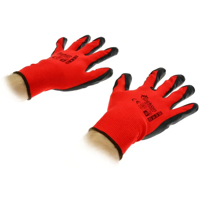 GEKO Rode werkhandschoenen - katoen en nitril - maat 9 - ademend en slijtvast - 12 stuks