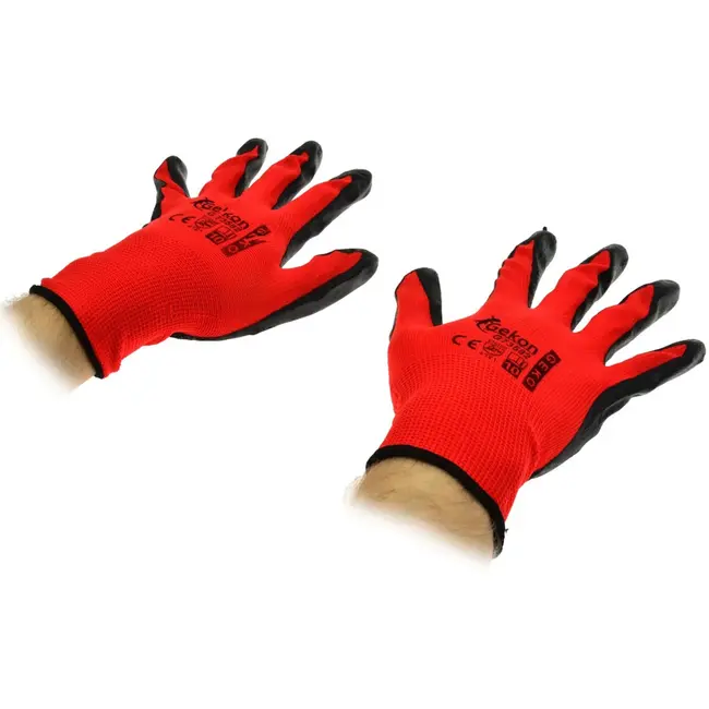 GEKO Rode werkhandschoenen - maat 10 - ademend katoen - slijtvaste nitril coating - 12 stuks