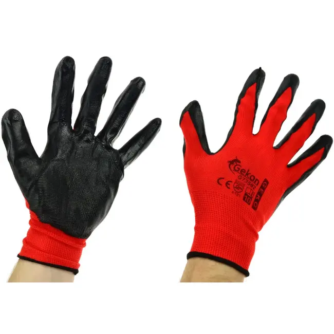 GEKO Rode werkhandschoenen - maat 10 - ademend katoen - slijtvaste nitril coating - 12 stuks