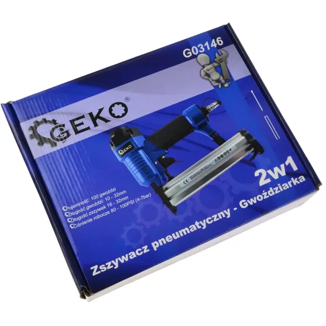 GEKO 2-in-1 pneumatische tacker - ergonomisch - 10-32 mm - 100 stuks capaciteit