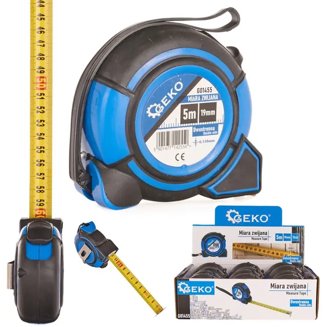 GEKO Dubbelzijdige meetlint - 5m x 19mm - Vergrendelbaar - Lichtgewicht - Antislip haak - 12 stuks