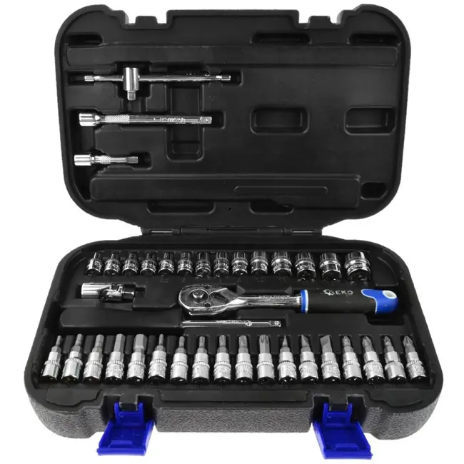 GEKO Duurzame dopsleutelset - 38-delig - Ergonomische ratel - Chroom vanadium staal