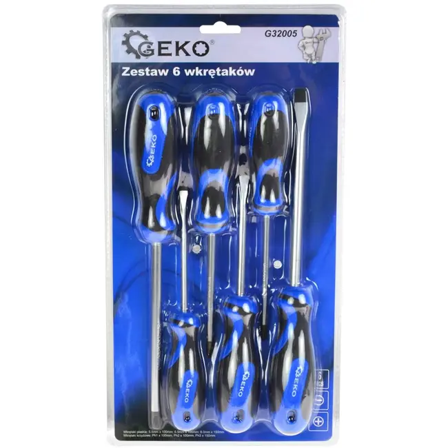 GEKO Schroevendraaierset - 6-delig - Ergonomisch - Chroom-vanadium - Met ophangoog