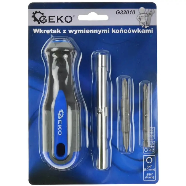 GEKO Schroevendraaierset - Verwisselbare koppen - Comfortabele grip - 5-delige set