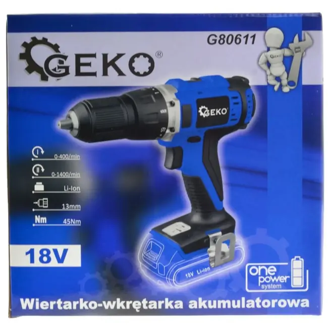 GEKO Snoerloze boormachine - 18V - 45 Nm koppel - 2 snelheden - Li-Ion batterij