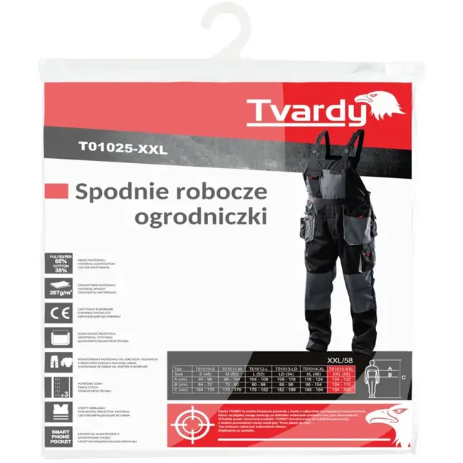 Tvardy Bib & brace - verstelbaar - reflecterend - versterkte zakken - maat XXL