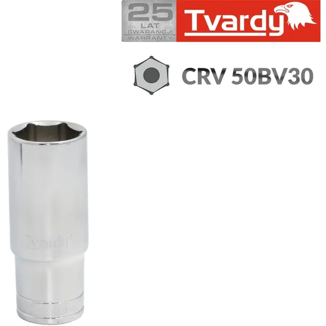 Tvardy Diepe dopsleutel 6-kant - Extra diep - 8 mm - Chroom vanadium - Knurled ring