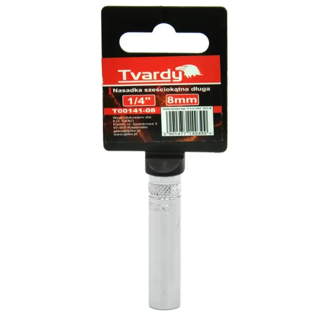 Tvardy Diepe dopsleutel 6-kant - Extra diep - 8 mm - Chroom vanadium - Knurled ring