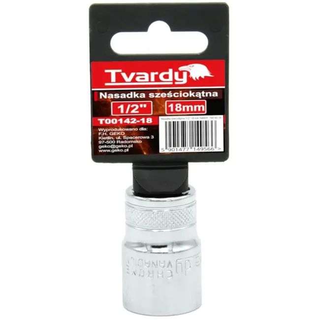 Tvardy Zeskant dopsleutel - 18 mm - Chroom vanadium - Met knurling - 1/2" aansluiting