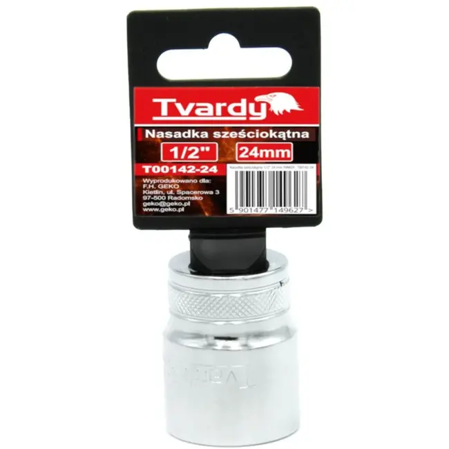 Tvardy Zeskant dop - 24 mm - Chroom vanadium - Knurled ring - 1/2" aansluiting