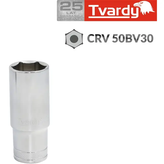 Tvardy Diepe dopsleutel - 6-punts - 8 mm - Extra grip - Chroom vanadium staal