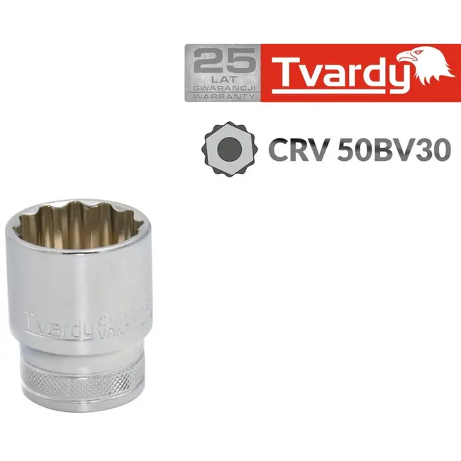 Tvardy Duurzame dopsleutel 12 mm - Bi-Hexagon - Verchroomd staal 50BV30 - 1/2" aansluiting