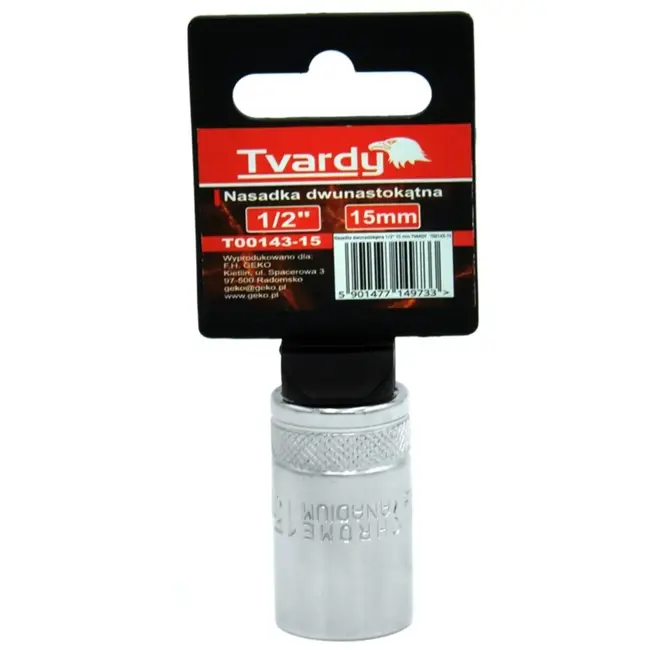 Tvardy Duurzame dopsleutel 15 mm - Bi-Hexagon - Knurled ring - Chroom vanadium staal