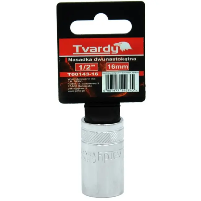 Tvardy Duurzame dopsleutel - 16 mm - Bi-hexagon - Chroom vanadium staal - Knurled ring