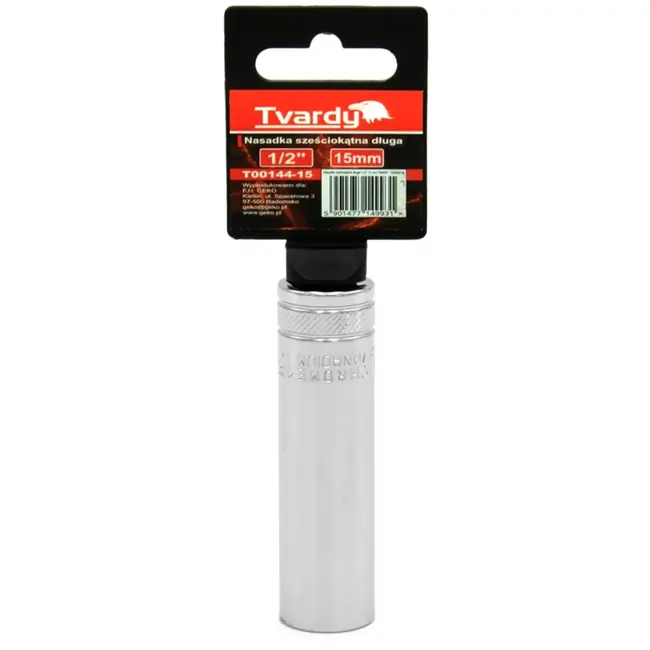 Tvardy Diepe dopsleutel - 6-kant - 15 mm - Chroom vanadium - Extra grip