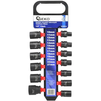 GEKO Impact dopsleutelset - 6-punts - Cr-V staal - 13-delig - 10-27 mm