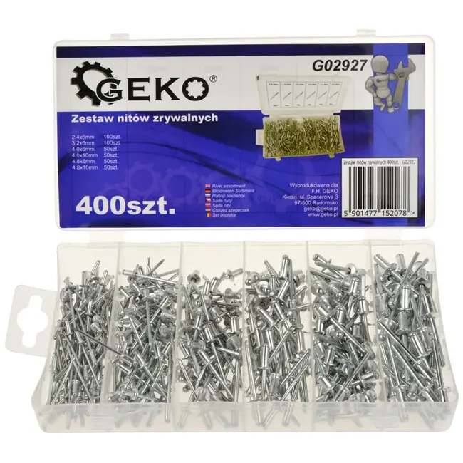 GEKO Aluminium popnagelset - 400 stuks - Roestvrij - Inclusief opbergdoos