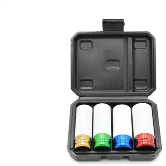 GEKO Alloy velgen dopsleutelset - Cr-Mo staal - Beschermende hulzen - 4 stuks