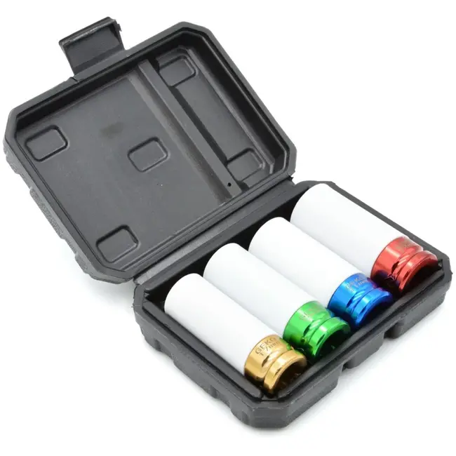 GEKO Alloy velgen dopsleutelset - Cr-Mo staal - Beschermende hulzen - 4 stuks