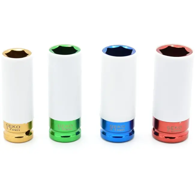 GEKO Alloy velgen dopsleutelset - Cr-Mo staal - Beschermende hulzen - 4 stuks