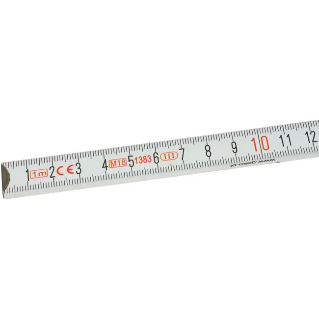 GEKO Houten vouwmeter - 1m - 5 secties - wit - nauwkeurigheid klasse III