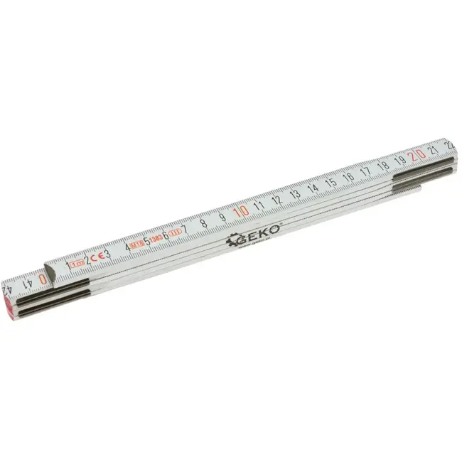 GEKO Houten vouwmeter - 1m - 5 secties - wit - nauwkeurigheid klasse III