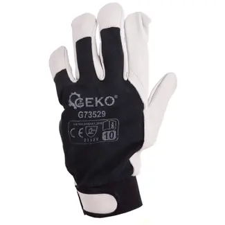 GEKO Leren werkhandschoenen - Klittenband sluiting - Maat 10 - Blauw en wit - EN388 bescherming - 12 stuks