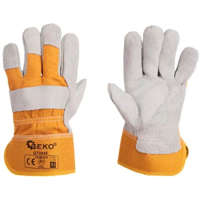 GEKO Leren werkhandschoenen - slijtvast en comfortabel - maat 10.5 - wit-geel - 12 stuks