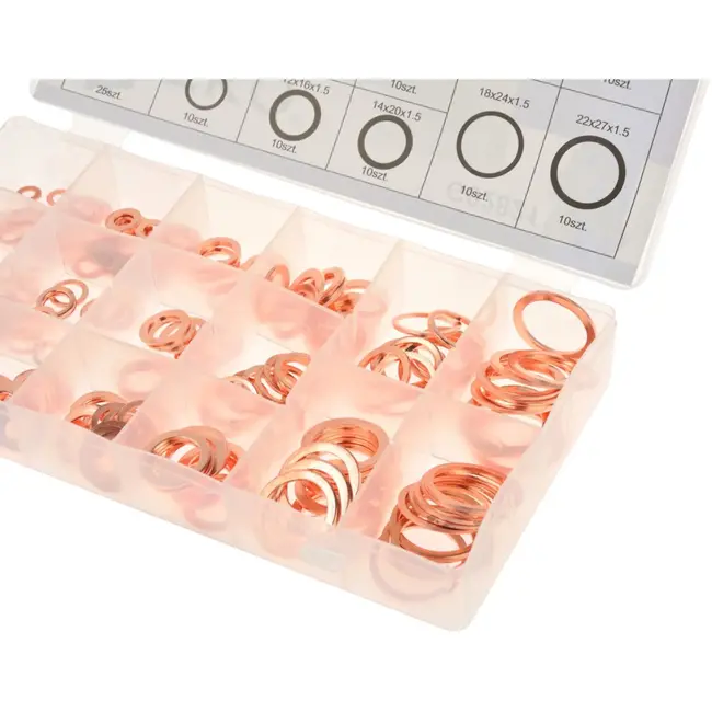 GEKO Koperen ringenset - 220 stuks - Corrosiebestendig - Elektrisch geleidend - Diverse maten