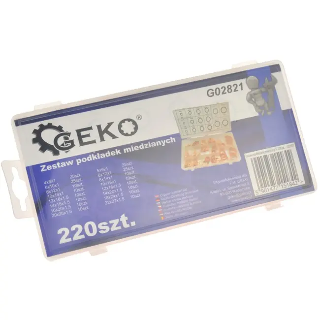 GEKO Koperen ringenset - 220 stuks - Corrosiebestendig - Elektrisch geleidend - Diverse maten