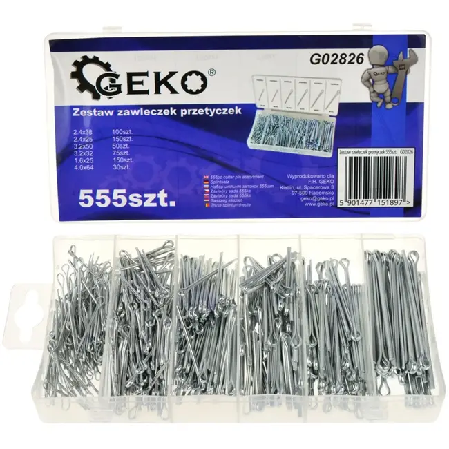 GEKO Assortiment borgpennen - 6 maten - 555 stuks - Duurzaam en eenvoudig op te bergen