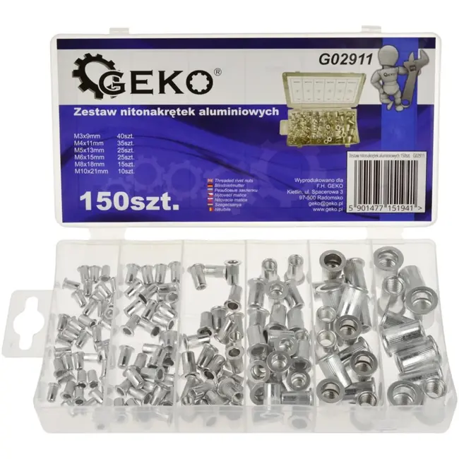 GEKO Aluminium blindklinkmoeren set - 150 stuks - 6 maten M3-M10