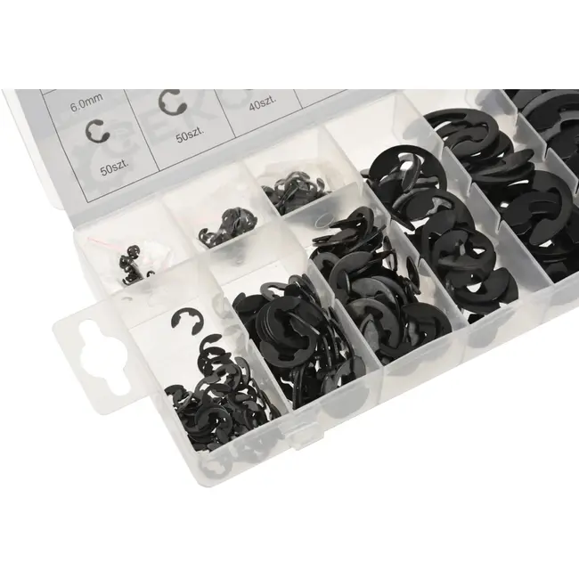 GEKO E-clip set - roestvrij staal - 300 stuks - 9 maten - met opbergdoos
