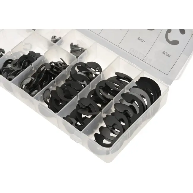 GEKO E-clip set - roestvrij staal - 300 stuks - 9 maten - met opbergdoos