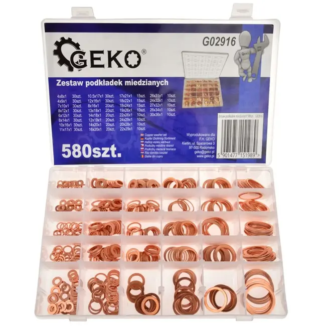 GEKO Koperen ringenset - 580 stuks - Corrosiebestendig en geleidend - Diverse maten