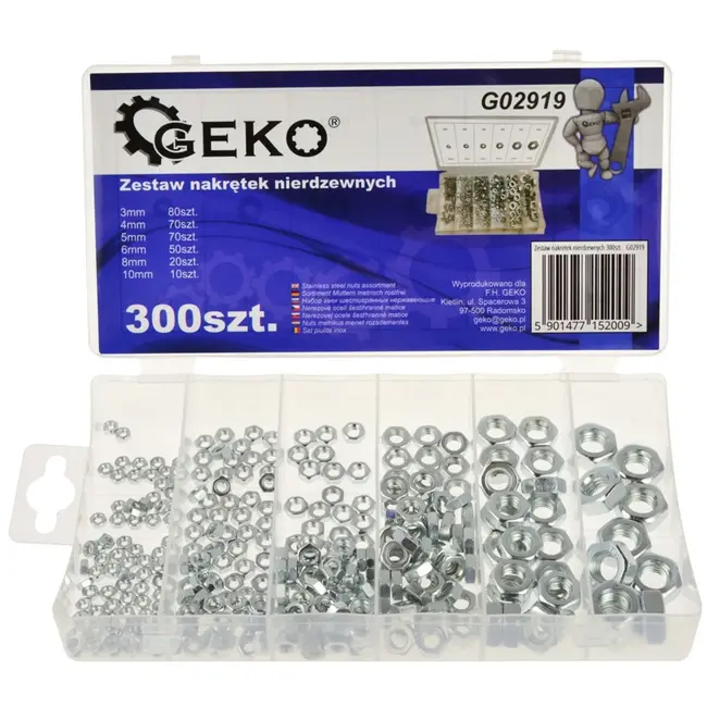 GEKO Roestvrijstalen moeren set - 300 stuks - Diverse maten