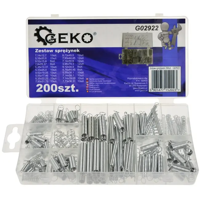 GEKO Assortiment van 200 veren - Diverse maten - Trek- en drukveren - Veelzijdig gebruik