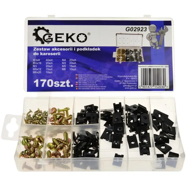GEKO Assortiment carrosserieschroeven en ringen - 170 stuks - Diverse maten