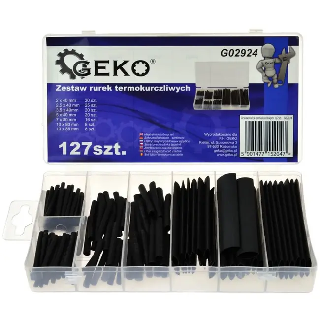 GEKO Zwarte krimpkous set - 127 stuks - diverse maten - met opbergdoos