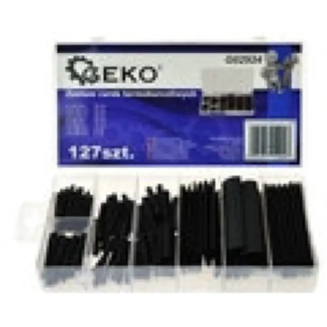 GEKO Zwarte krimpkous set - 127 stuks - diverse maten - met opbergdoos