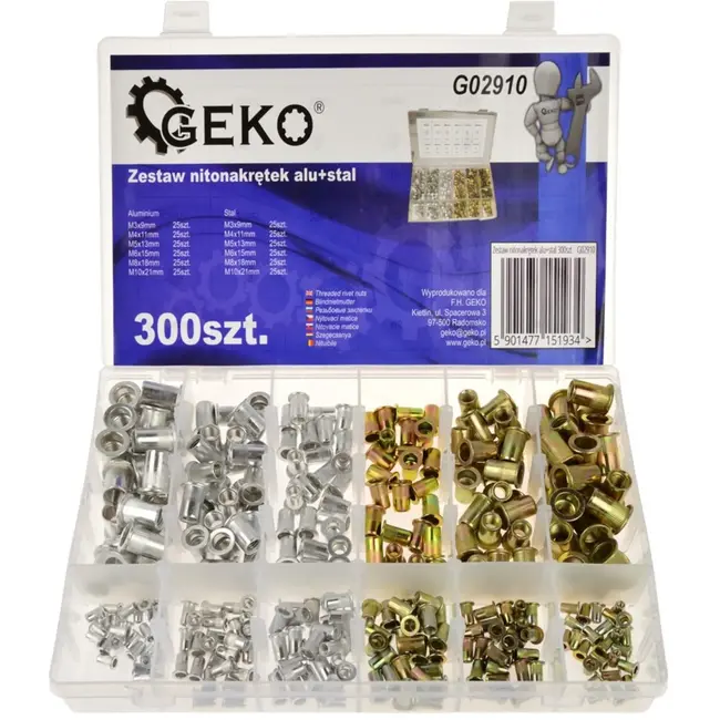 GEKO Stalen en aluminium blindklinkmoeren - 6 maten - 300 stuks