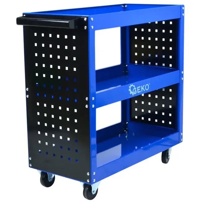 GEKO Werkplaatswagen met zijpanelen - Drie ruime planken - Ergonomische handgreep - Zwenkwielen met rem - 775x348x760 mm