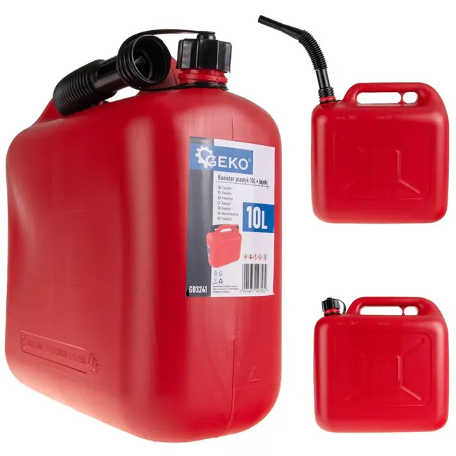 GEKO Plastic brandstofkan - 10 liter - flexibel tuit - ergonomische greep - rood