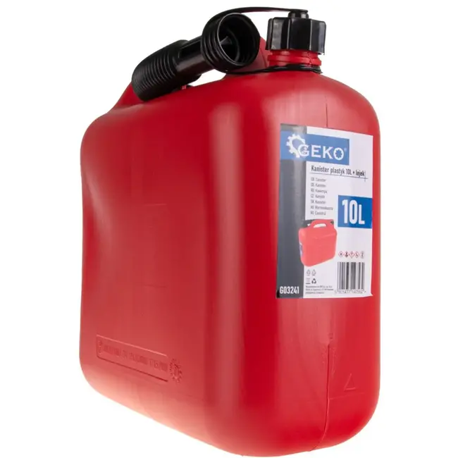 GEKO Plastic brandstofkan - 10 liter - flexibel tuit - ergonomische greep - rood
