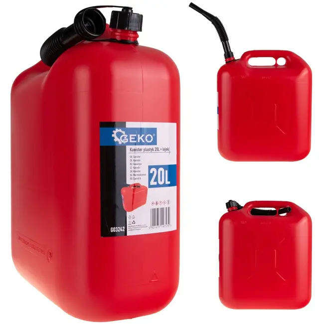GEKO Plastic brandstofkan - 20 liter - Flexibele tuit - Ergonomisch handvat - Rood