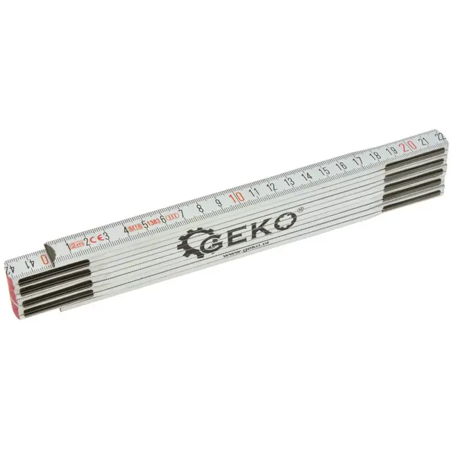 GEKO Houten vouwmeter - 2 meter - 10 delen - wit - nauwkeurigheid klasse III