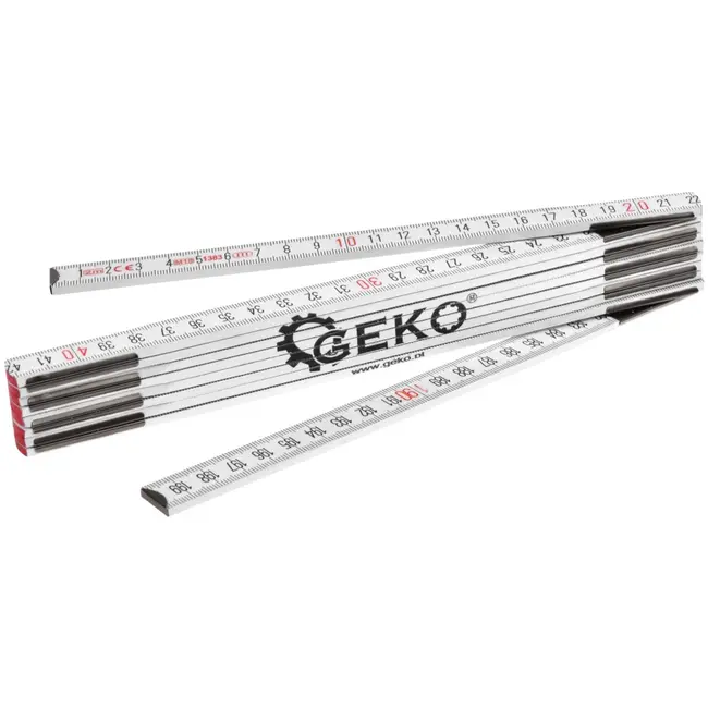 GEKO Houten vouwmeter - 2 meter - 10 delen - wit - nauwkeurigheid klasse III